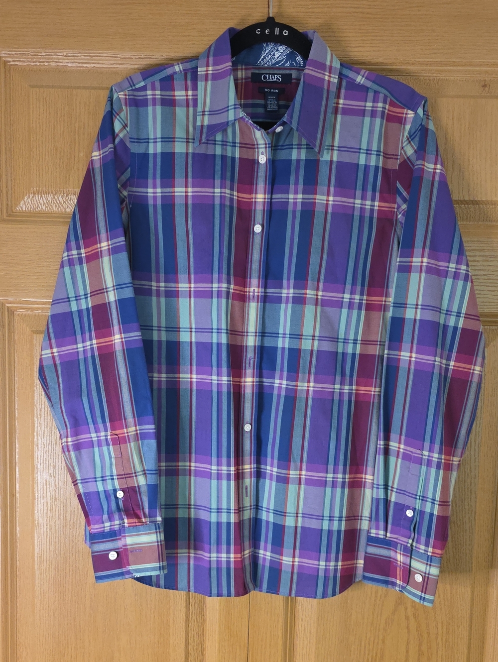 Chaps Women's Multicolor Plaid No Iron Button-Up Shirt Medium NWOT